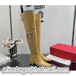 Grade Valentino Rockstud Patent Calfskin High Boots Yellow 1118008