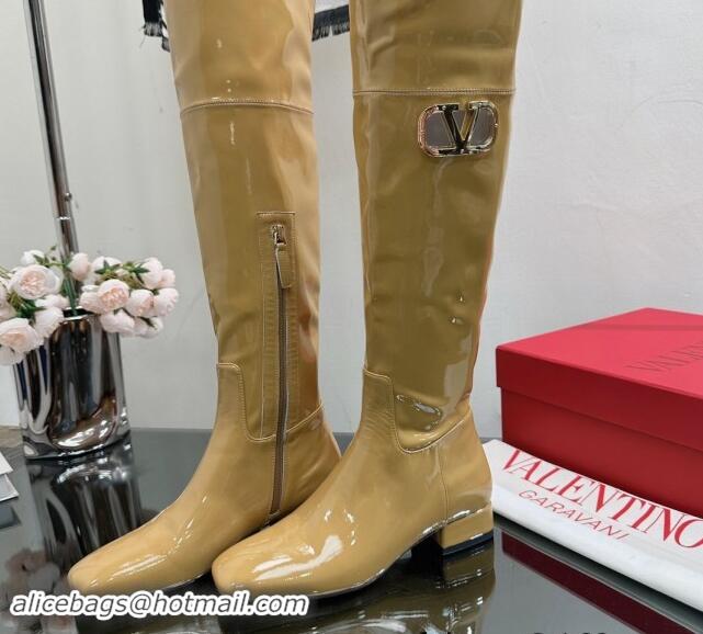 Grade Valentino Rockstud Patent Calfskin High Boots Yellow 1118008