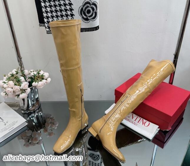 Grade Valentino Rockstud Patent Calfskin High Boots Yellow 1118008