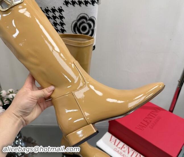 Grade Valentino Rockstud Patent Calfskin High Boots Yellow 1118008