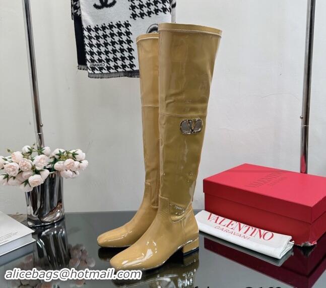 Grade Valentino Rockstud Patent Calfskin High Boots Yellow 1118008