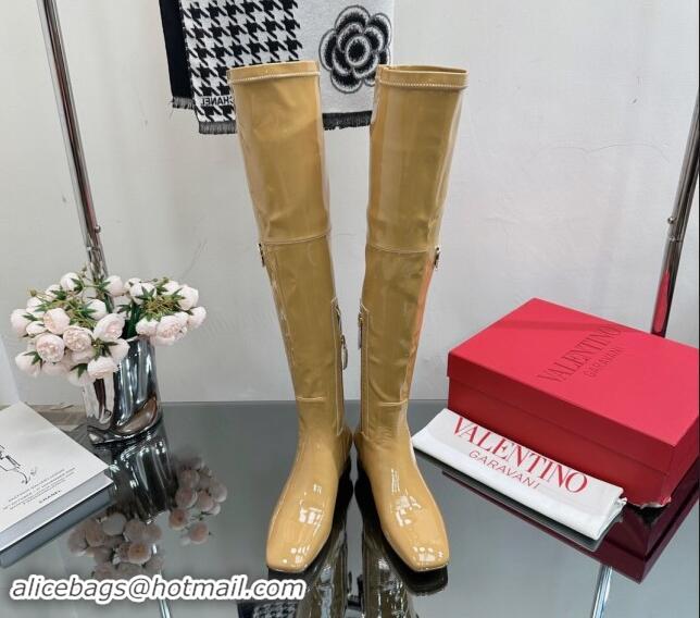 Grade Valentino Rockstud Patent Calfskin High Boots Yellow 1118008