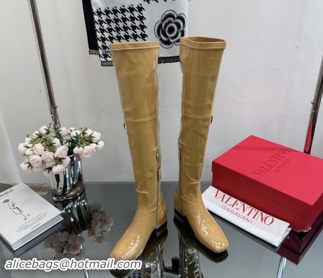 Grade Valentino Rockstud Patent Calfskin High Boots Yellow 1118008