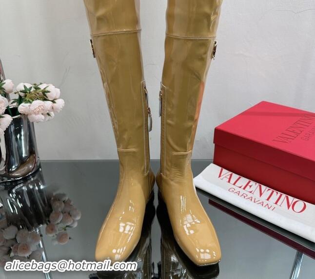 Grade Valentino Rockstud Patent Calfskin High Boots Yellow 1118008