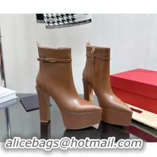 Sophisticated Valentino Tan-Go Platform Ankle Boots 15.5cm in Calfskin Leather Brown 1118009