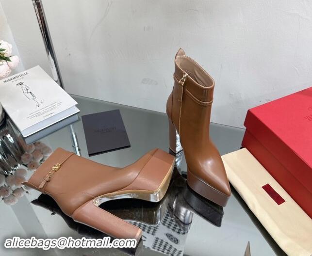 Sophisticated Valentino Tan-Go Platform Ankle Boots 15.5cm in Calfskin Leather Brown 1118009