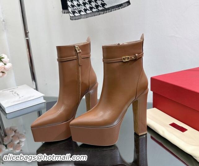 Sophisticated Valentino Tan-Go Platform Ankle Boots 15.5cm in Calfskin Leather Brown 1118009