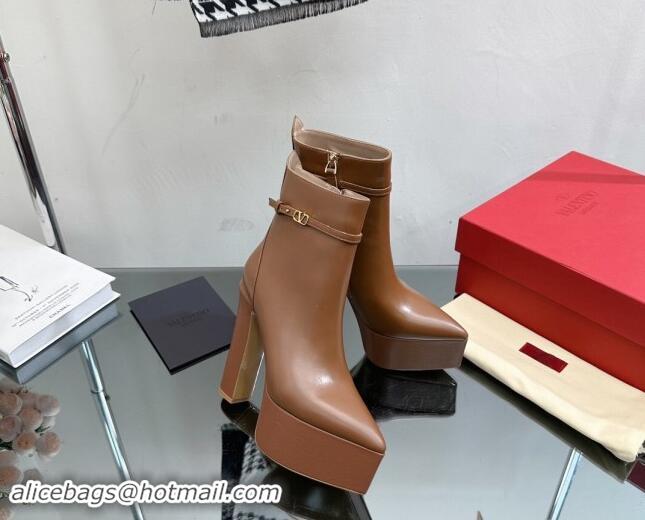 Sophisticated Valentino Tan-Go Platform Ankle Boots 15.5cm in Calfskin Leather Brown 1118009