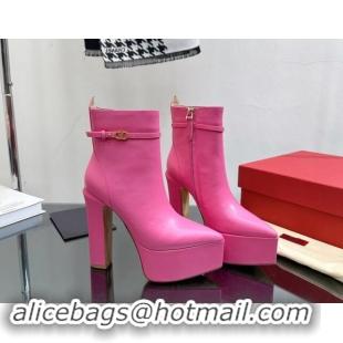 Top Grade Valentino Tan-Go Platform Ankle Boots 15.5cm in Calfskin Leather Dark Pink 1118011