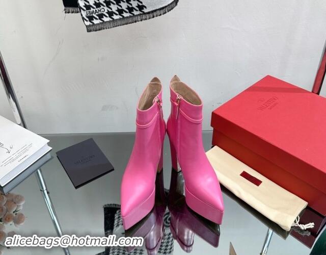 Top Grade Valentino Tan-Go Platform Ankle Boots 15.5cm in Calfskin Leather Dark Pink 1118011