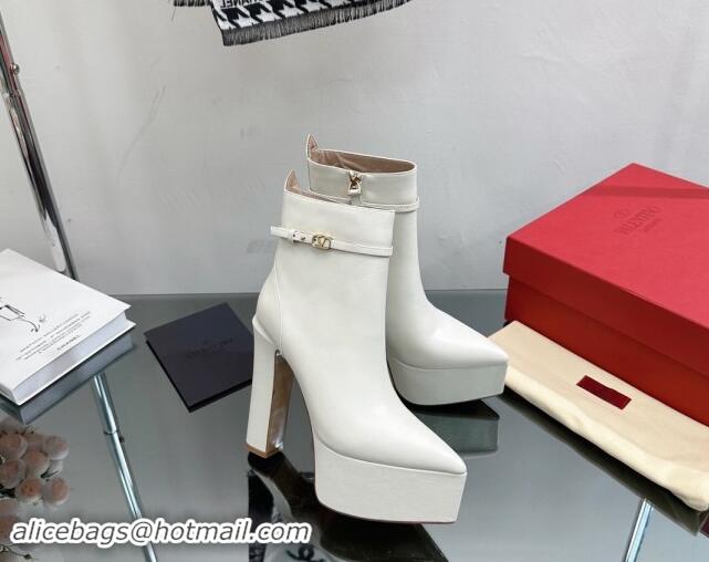 Luxurious Valentino Tan-Go Platform Ankle Boots 15.5cm in Calfskin Leather White 1118012