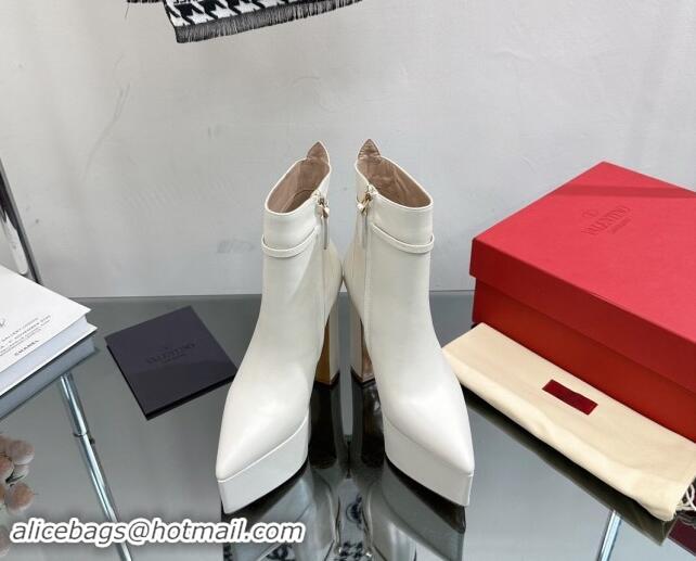 Luxurious Valentino Tan-Go Platform Ankle Boots 15.5cm in Calfskin Leather White 1118012