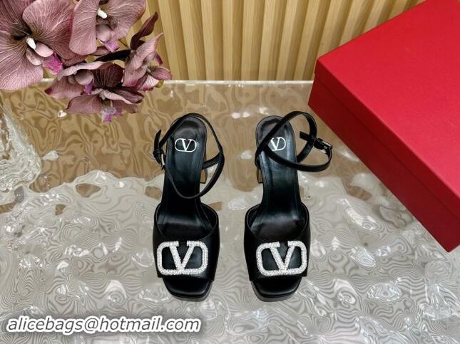 Good Quality Valentino Strass VLogo Satin Platform Sandals Black 118013