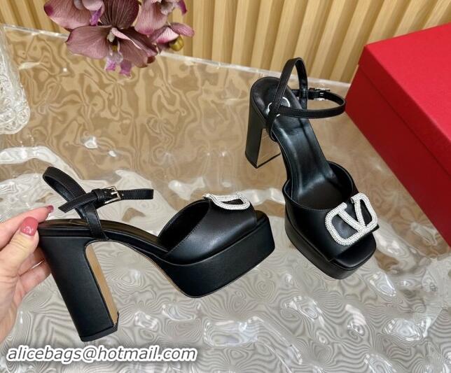 Good Quality Valentino Strass VLogo Satin Platform Sandals Black 118013