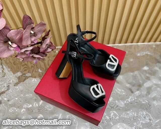 Good Quality Valentino Strass VLogo Satin Platform Sandals Black 118013