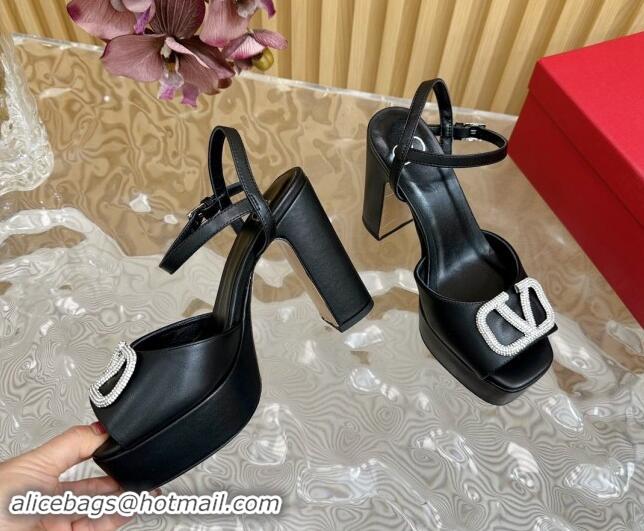 Good Quality Valentino Strass VLogo Satin Platform Sandals Black 118013