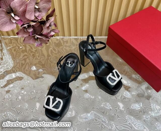 Good Quality Valentino Strass VLogo Satin Platform Sandals Black 118013