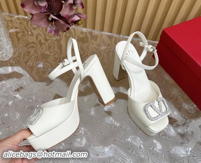 Most Popular Valentino Strass VLogo Satin Platform Sandals White 1118014