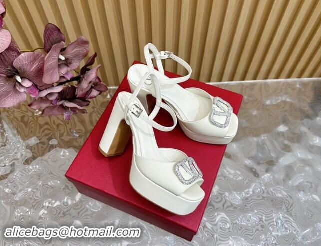 Most Popular Valentino Strass VLogo Satin Platform Sandals White 1118014