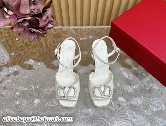 Most Popular Valentino Strass VLogo Satin Platform Sandals White 1118014