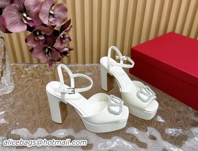 Most Popular Valentino Strass VLogo Satin Platform Sandals White 1118014