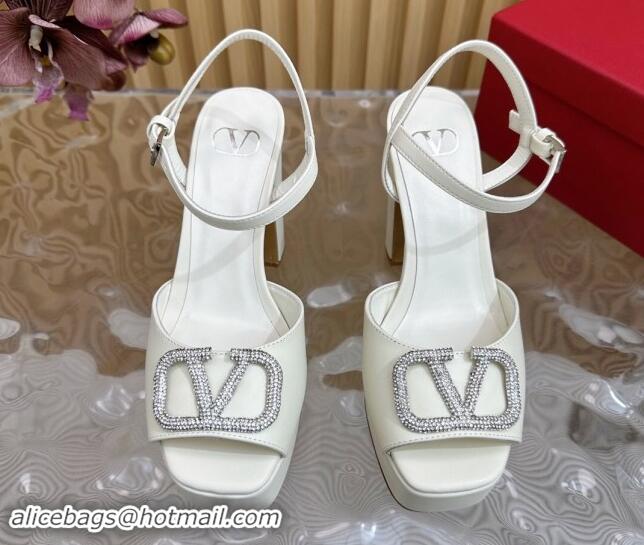 Most Popular Valentino Strass VLogo Satin Platform Sandals White 1118014