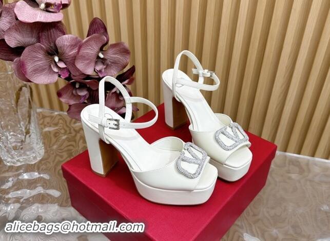 Most Popular Valentino Strass VLogo Satin Platform Sandals White 1118014