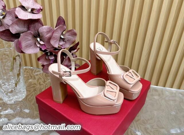 Best Price Valentino VLogo Patent Leather Platform Sandals Nude Pink 1118015