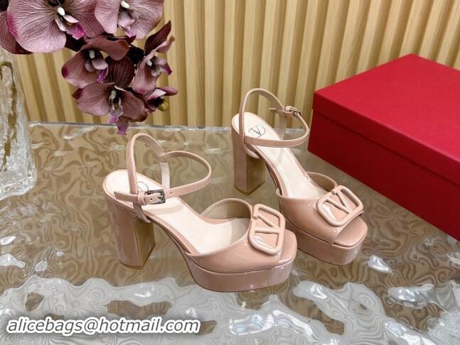 Best Price Valentino VLogo Patent Leather Platform Sandals Nude Pink 1118015