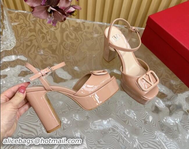 Best Price Valentino VLogo Patent Leather Platform Sandals Nude Pink 1118015