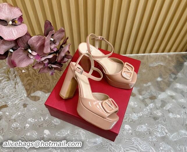 Best Price Valentino VLogo Patent Leather Platform Sandals Nude Pink 1118015