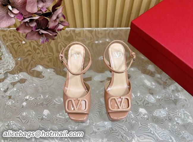 Best Price Valentino VLogo Patent Leather Platform Sandals Nude Pink 1118015