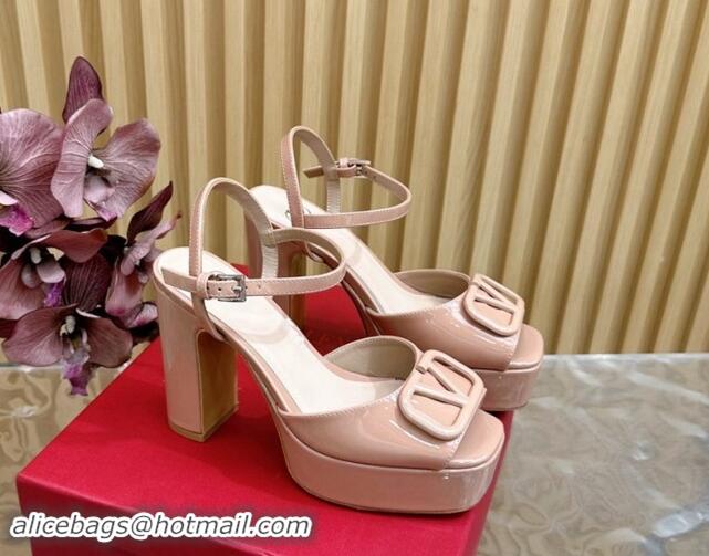 Best Price Valentino VLogo Patent Leather Platform Sandals Nude Pink 1118015