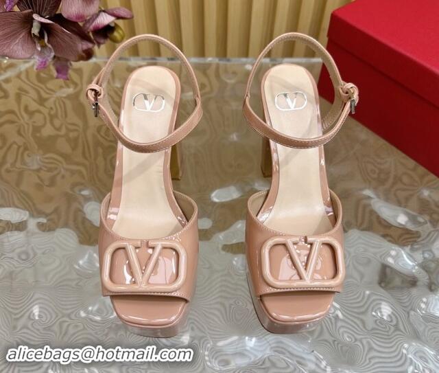 Best Price Valentino VLogo Patent Leather Platform Sandals Nude Pink 1118015