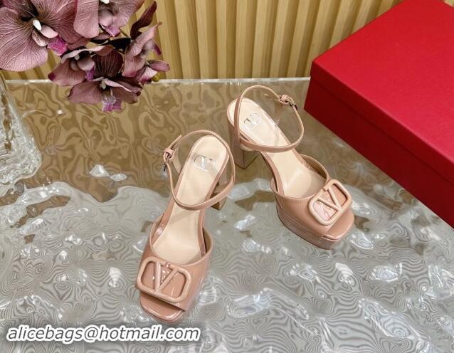 Best Price Valentino VLogo Patent Leather Platform Sandals Nude Pink 1118015