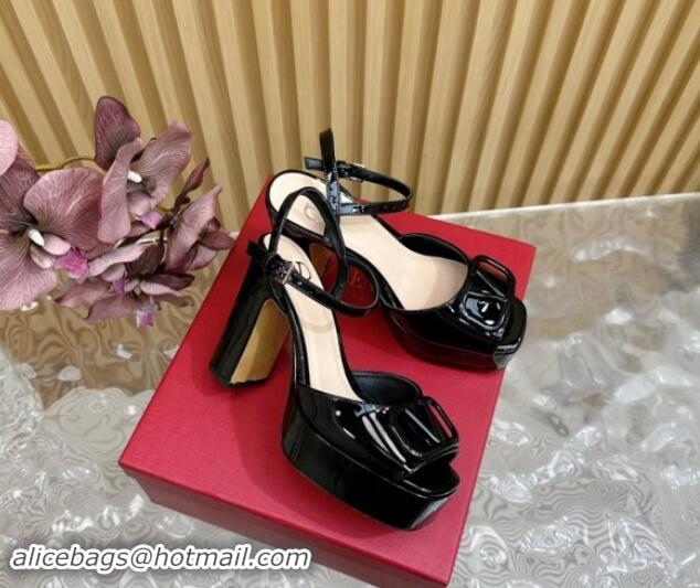 Purchase Valentino VLogo Patent Leather Platform Sandals Black 1118016