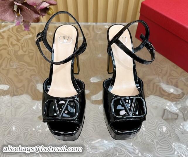 Purchase Valentino VLogo Patent Leather Platform Sandals Black 1118016