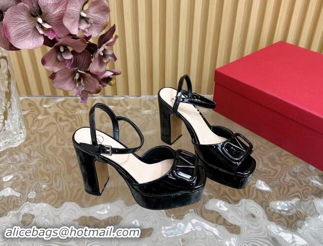 Purchase Valentino VLogo Patent Leather Platform Sandals Black 1118016