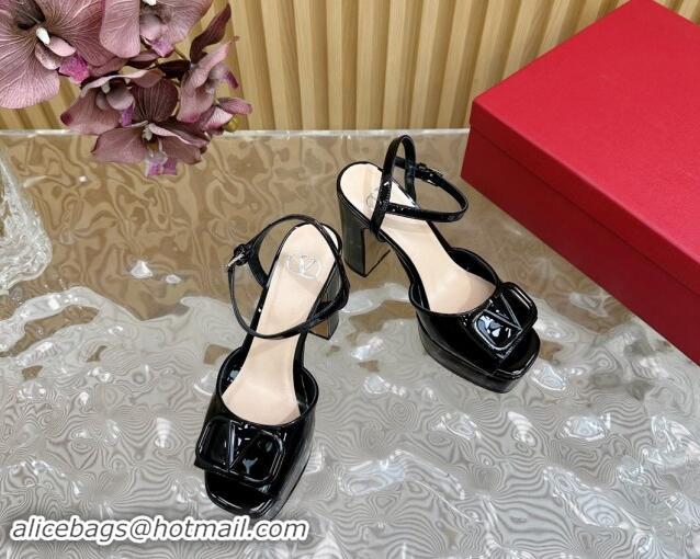 Purchase Valentino VLogo Patent Leather Platform Sandals Black 1118016