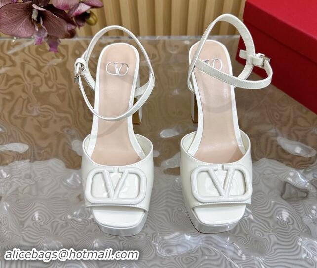 Best Price Valentino VLogo Patent Leather Platform Sandals White 118017