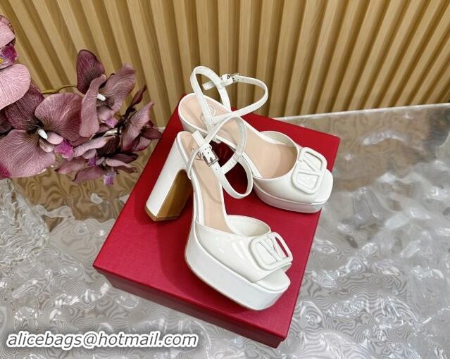 Best Price Valentino VLogo Patent Leather Platform Sandals White 118017