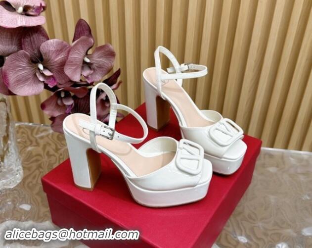 Best Price Valentino VLogo Patent Leather Platform Sandals White 118017