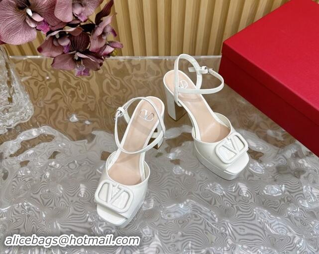 Best Price Valentino VLogo Patent Leather Platform Sandals White 118017