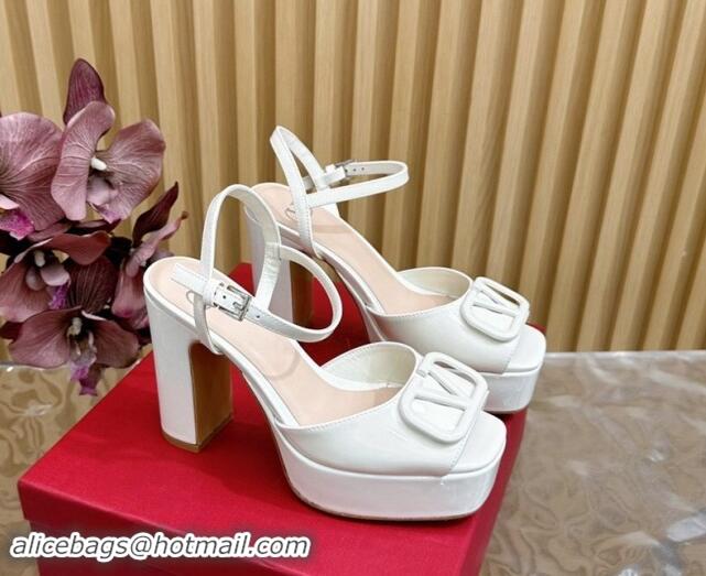 Best Price Valentino VLogo Patent Leather Platform Sandals White 118017