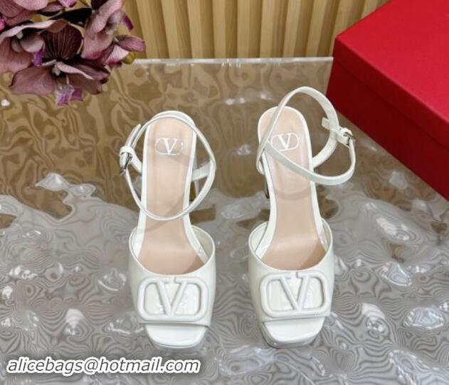 Best Price Valentino VLogo Patent Leather Platform Sandals White 118017