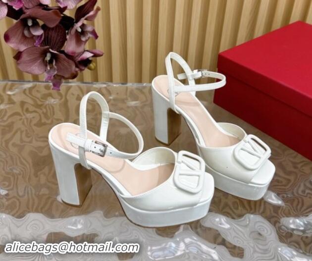 Best Price Valentino VLogo Patent Leather Platform Sandals White 118017