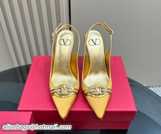 Top Grade Valentino The Bold Edition VLogo Satin Slingback Pumps 10cm with Strass Yellow 1118020