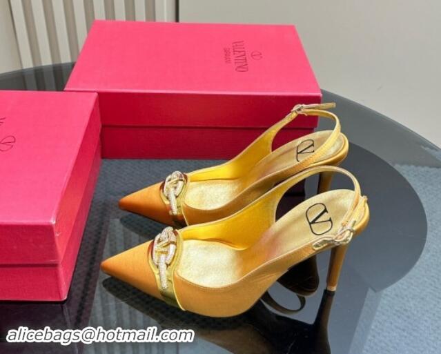 Top Grade Valentino The Bold Edition VLogo Satin Slingback Pumps 10cm with Strass Yellow 1118020