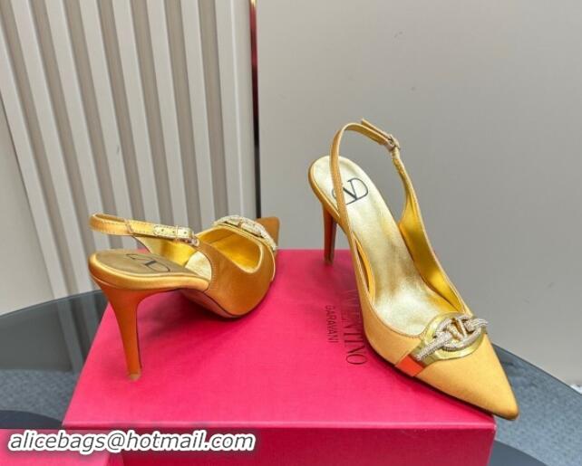 Top Grade Valentino The Bold Edition VLogo Satin Slingback Pumps 10cm with Strass Yellow 1118020