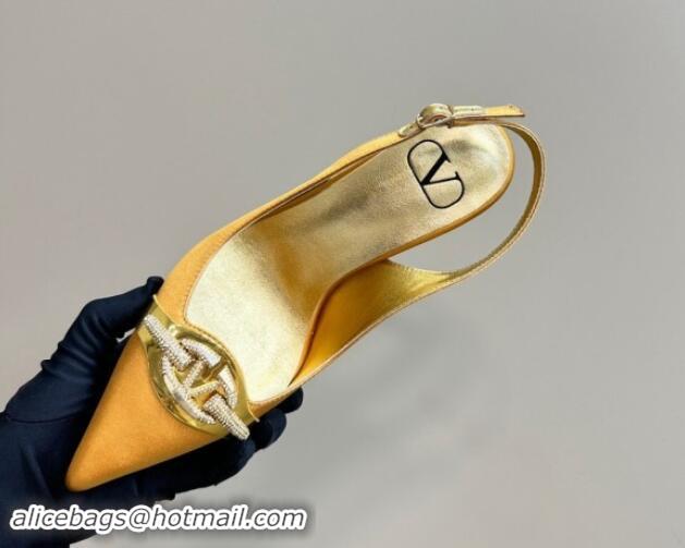 Top Grade Valentino The Bold Edition VLogo Satin Slingback Pumps 10cm with Strass Yellow 1118020